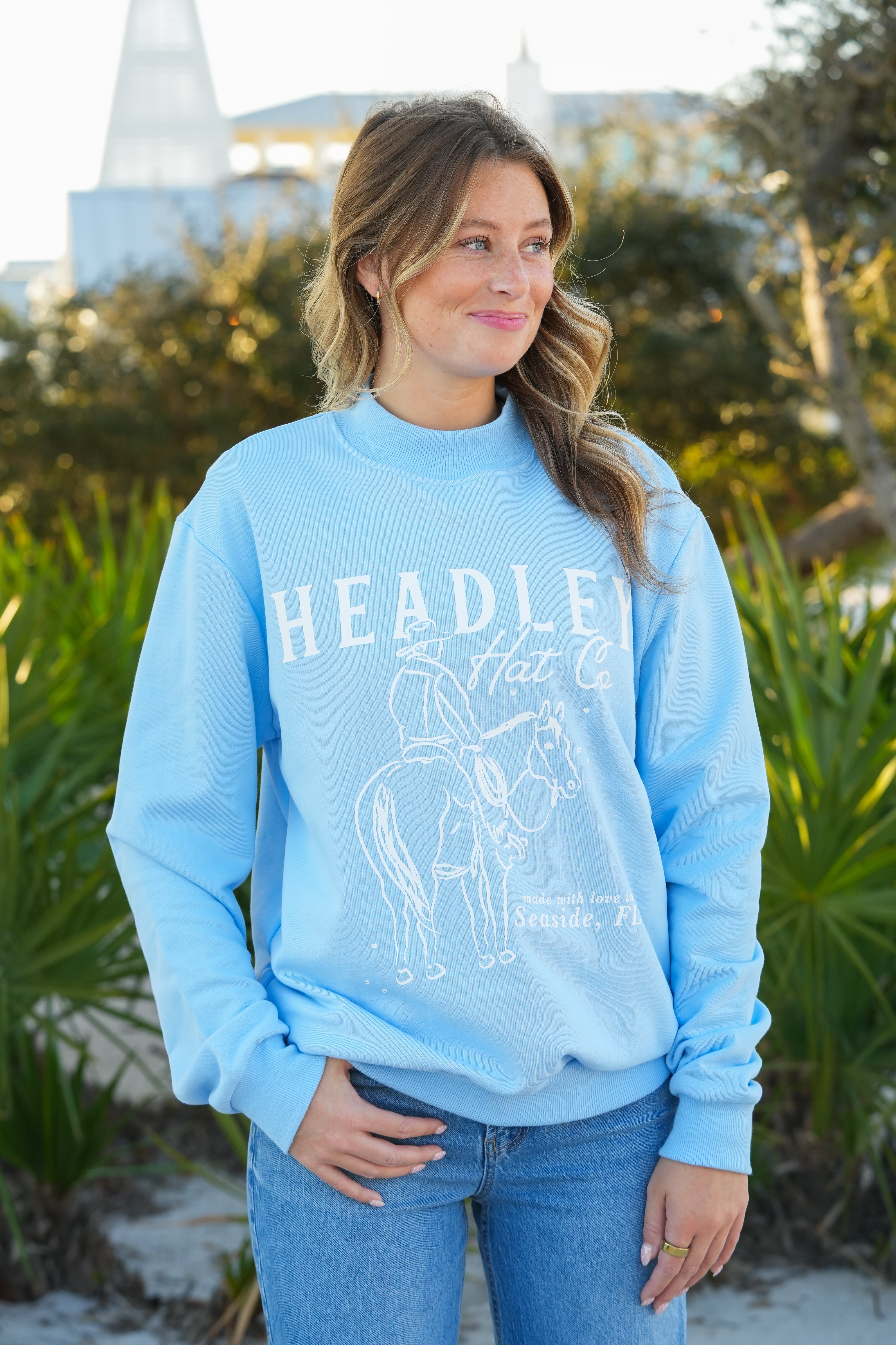 Blue Mock Neck Sweatshirt