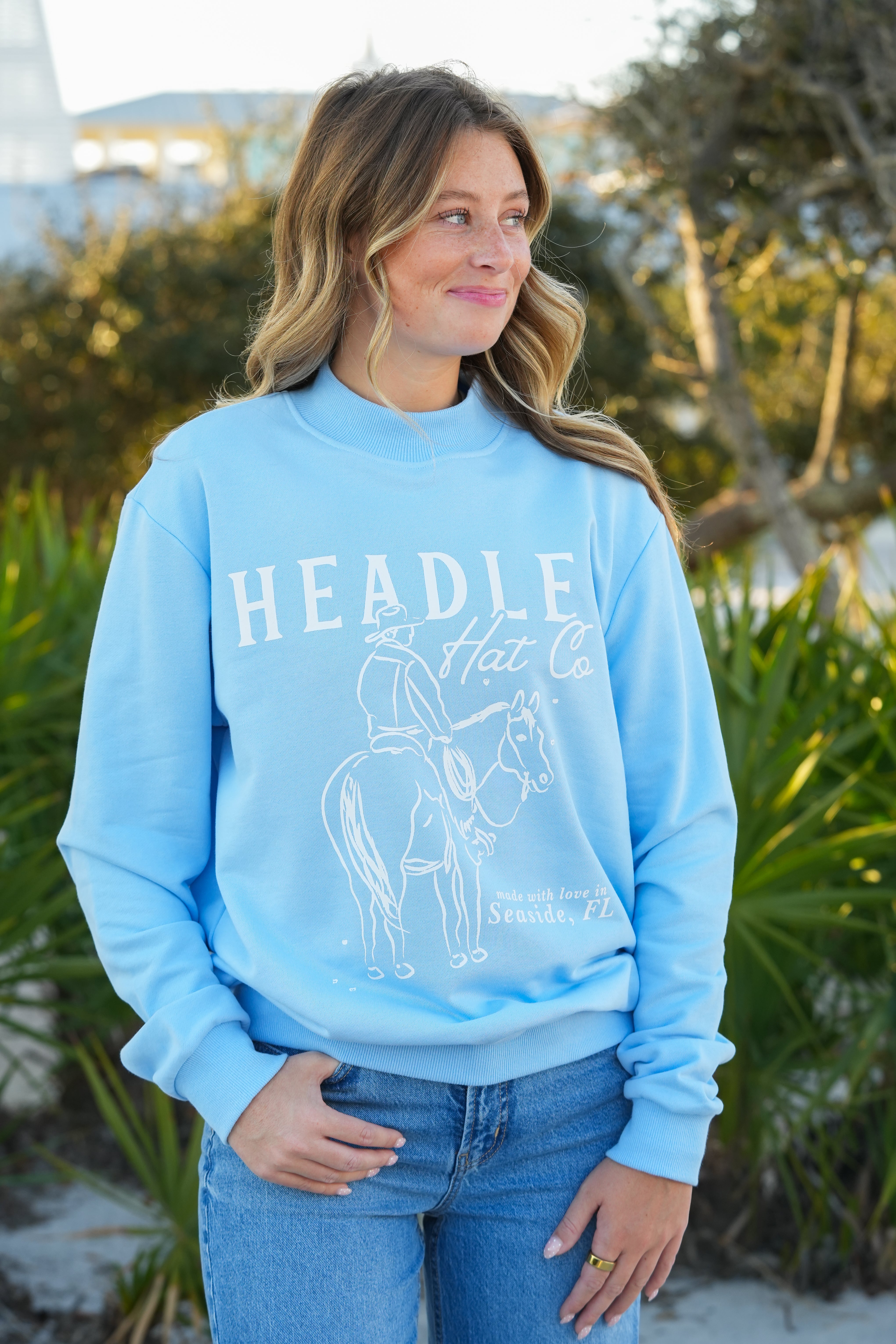 Blue Mock Neck Sweatshirt