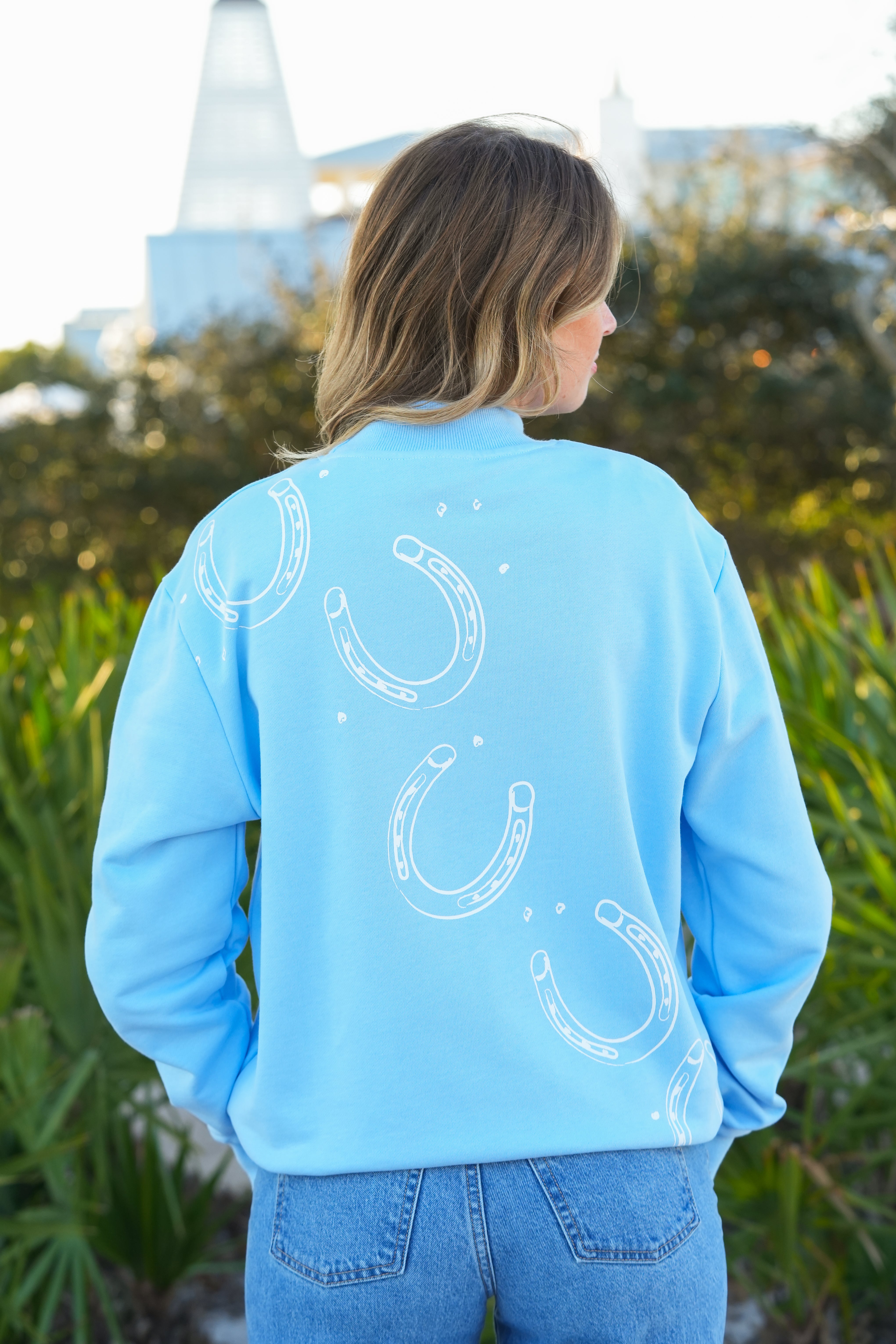 Blue Mock Neck Sweatshirt